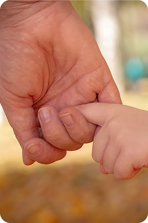 Parent gently holding baby's hand